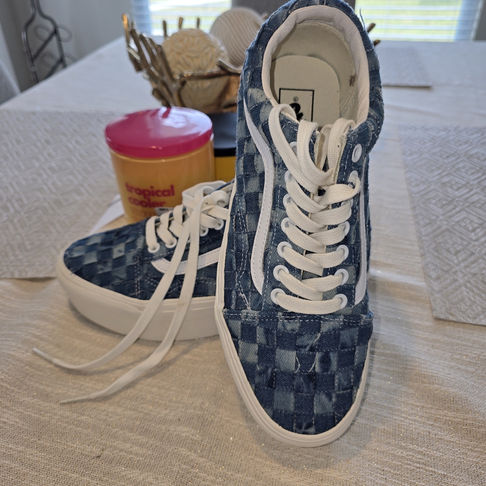 Vans Blue Checkered High-Top Sneakers